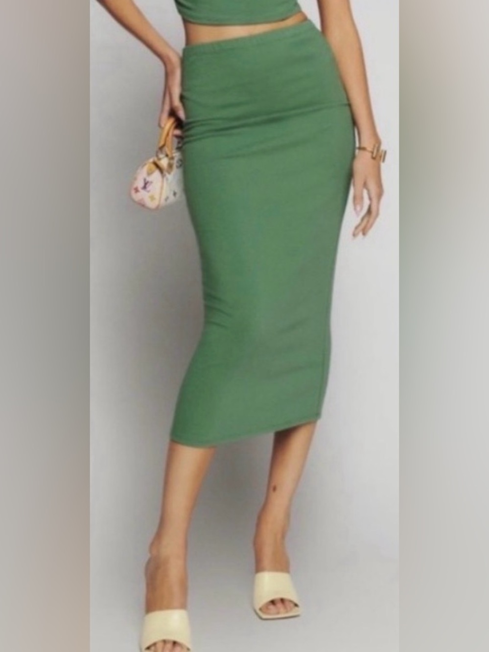 Reformation Midi Organic Cotton Pencil Skirt Green Size Large